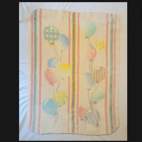 Vintage 90s Minky Baby Blanket Balloons - Picture 1 of 6